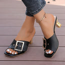 أحذية نسائية 2024 صيف جديد موضة نعال بكعب عالٍ للنساء مقاس كبير بحزام معدني نعال نسائية Zapatos Mujer