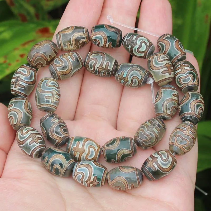 8pcs ,10x14mm Natural Green Agate Ancient Tibet Dzi beads, Many patterns, For DIY Jewelry making !