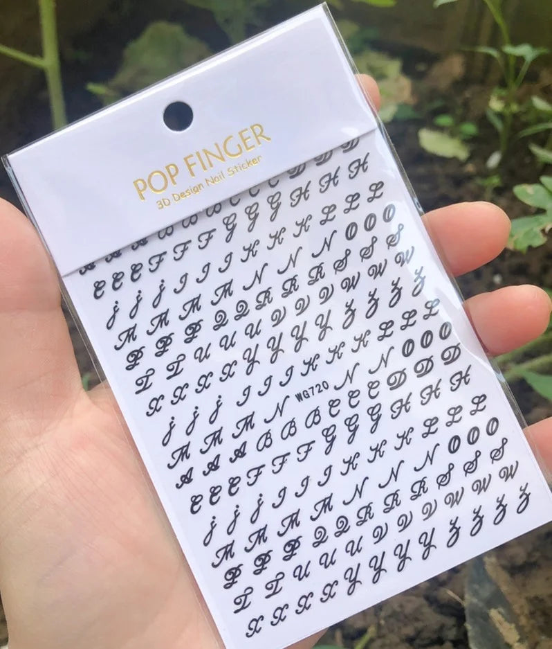 Newest Black Numbers English Letter Design 3d Self Adhesive Decal Slider DIY Decoration Manicure Tools Nail Sticker Accessories