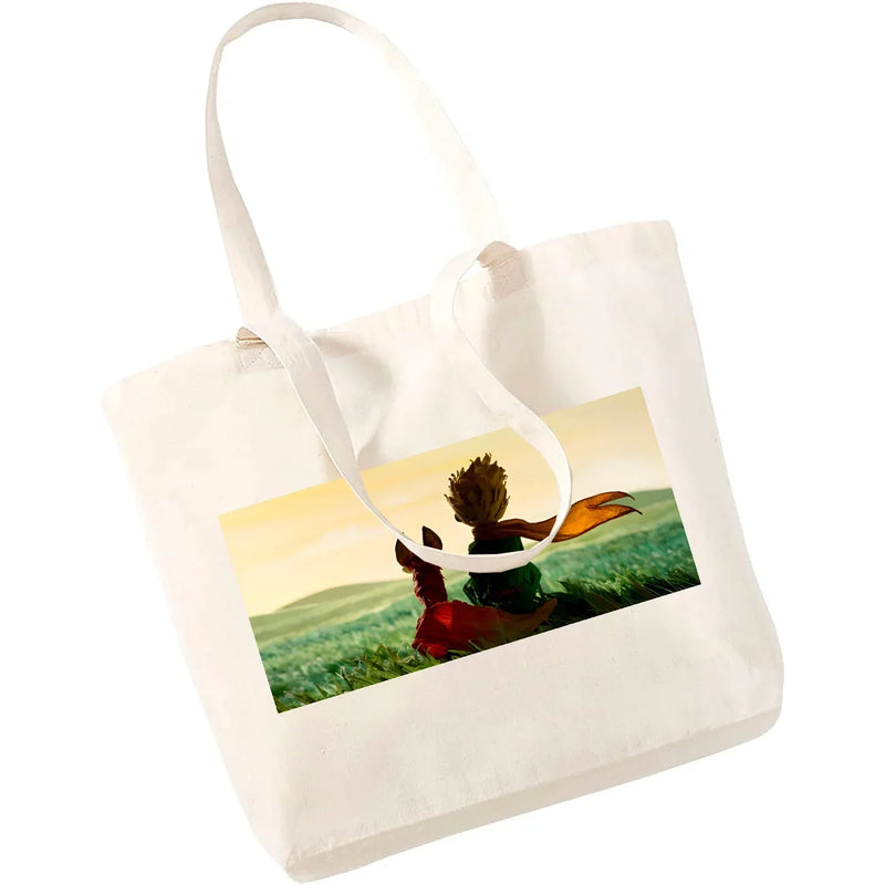 Cartoon Earth Space Little Prince Shopping Bag Women Pattern Handbag Casual Large Top-handle Bags for Women