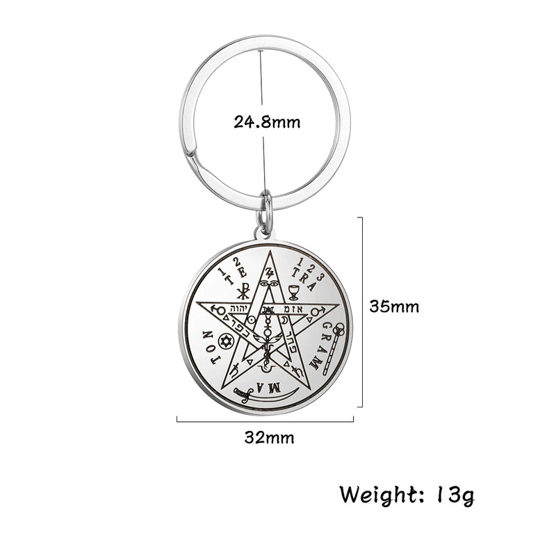 My Shape Vintage Tetragrammaton Wiccan Pentacle Keychain Key Ring Stainless Steel Key Chain Keyholder Amulet Talisman Jewelry