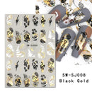 3D Snake Laser Stickers for Manicure Black Gold Abstract Leaves Luxury Nail Art Adhesive Slider Polish Decor Decals SASW-SJ