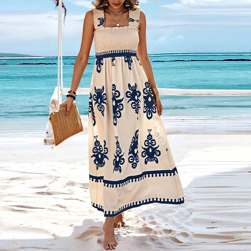 Summer Holiday Dress Women Casual Sleeveless A-Line Party Long Dress Boho Casual Sleeveless Party Dress 2024