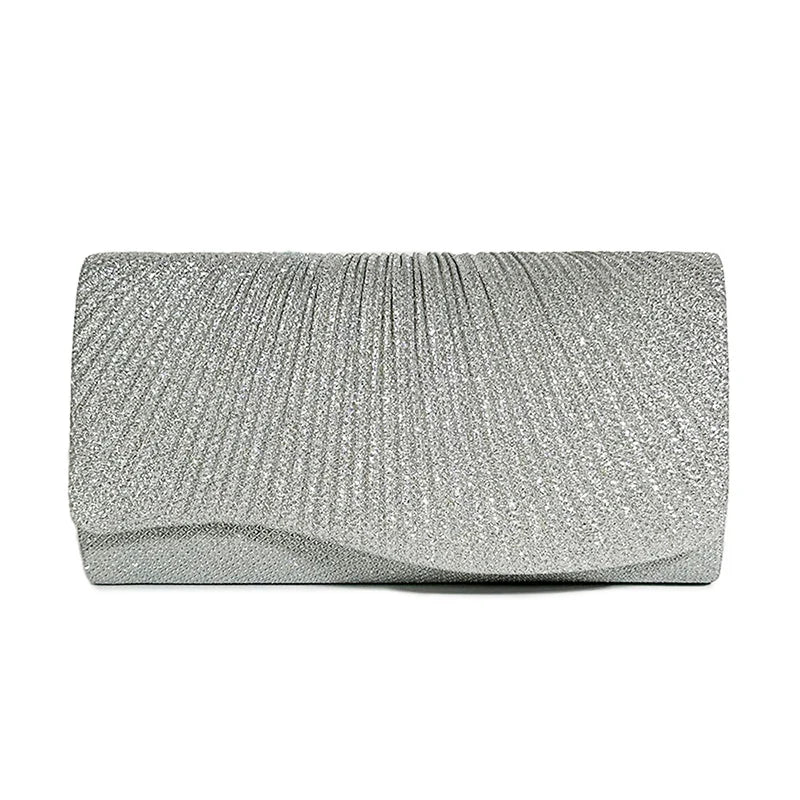 Women Fold Glitter Handbag Shiny Envelope Evening Bag Ladies Pleated Silver Clutch Chain Wedding Party Mini Long Purse XA12ZD
