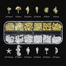 1000Pcs Gold Star Moon Glitter Nail Charms Metal Tips Slice Rivet DIY 3D FlatBack Nail Art Decorations Nails Jewelry Accessories
