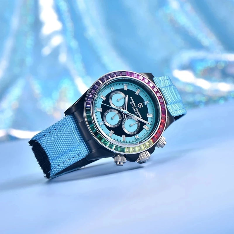 PAGANI DESIGN 40MM Rainbow Bezel Chronograph Sapphire Luxury Automatic Mechanical Watches Men's Stainless Steel Waterproof Clock