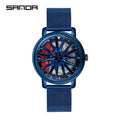 Hot Sell Fashion Men Quartz WristWatch Creative 360 Degree Rotating Car Wheel Quartz Watch Leather Waterproof Rim Hub Clock Men