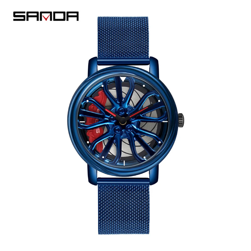 Hot Sell Fashion Men Quartz WristWatch Creative 360 Degree Rotating Car Wheel Quartz Watch Leather Waterproof Rim Hub Clock Men