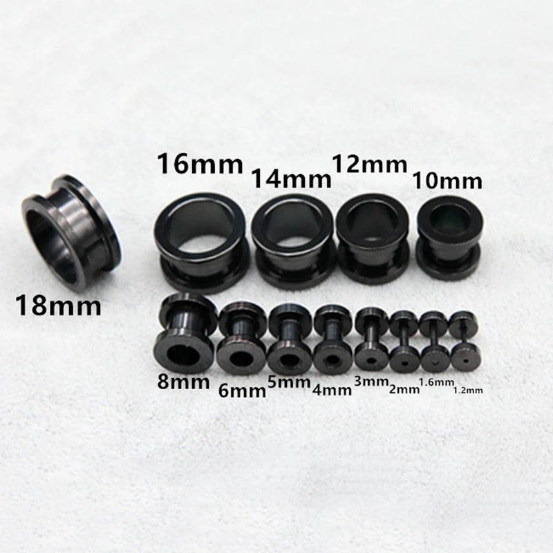 316L Stainless Steel Ear Plugs and Tunnels Piercings Black Screwed Earring Expander Earlet Gauges Body Piercings Jewelry