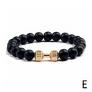 1Pcs Natural Stone Dumbbell Beaded Bracelet Black Beads Fitness Fit Life Prayer Bracelets Bangles Barbell Men Jewelry