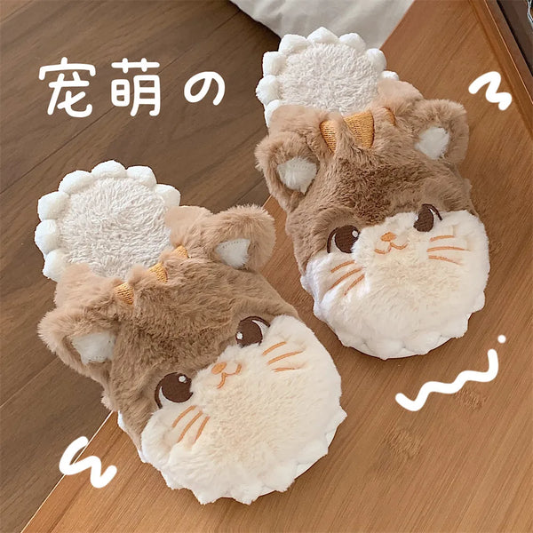 نعال نسائية من القطن بتصميم قطة لطيفة على الطراز الكوري، أحذية منزلية دافئة وناعمة ومريحة، نعال نسائية معطرة برائحة شخصية