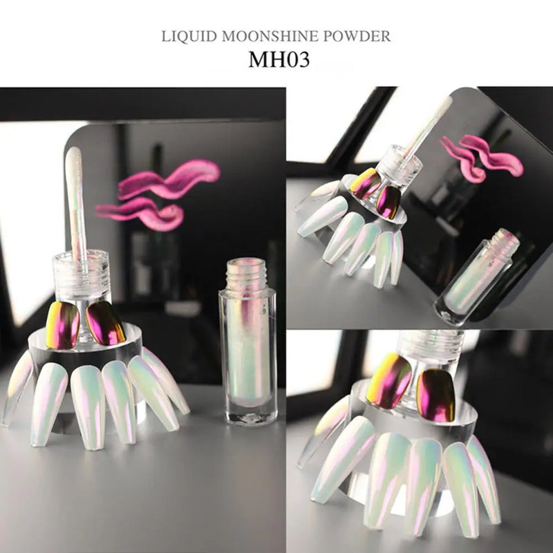 6 Color Small Tube Quick Dty Liquid Chrome Powder Aurora White Pigment With Brush Glossy Rub Professional Salon Nail Glitter Set