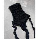 Vestido minivestido sexy sin tirantes con estampado floral, dobladillo plegado, abertura alta, liso, sin espalda, sin mangas, negro y rosa, para fiesta, 2024