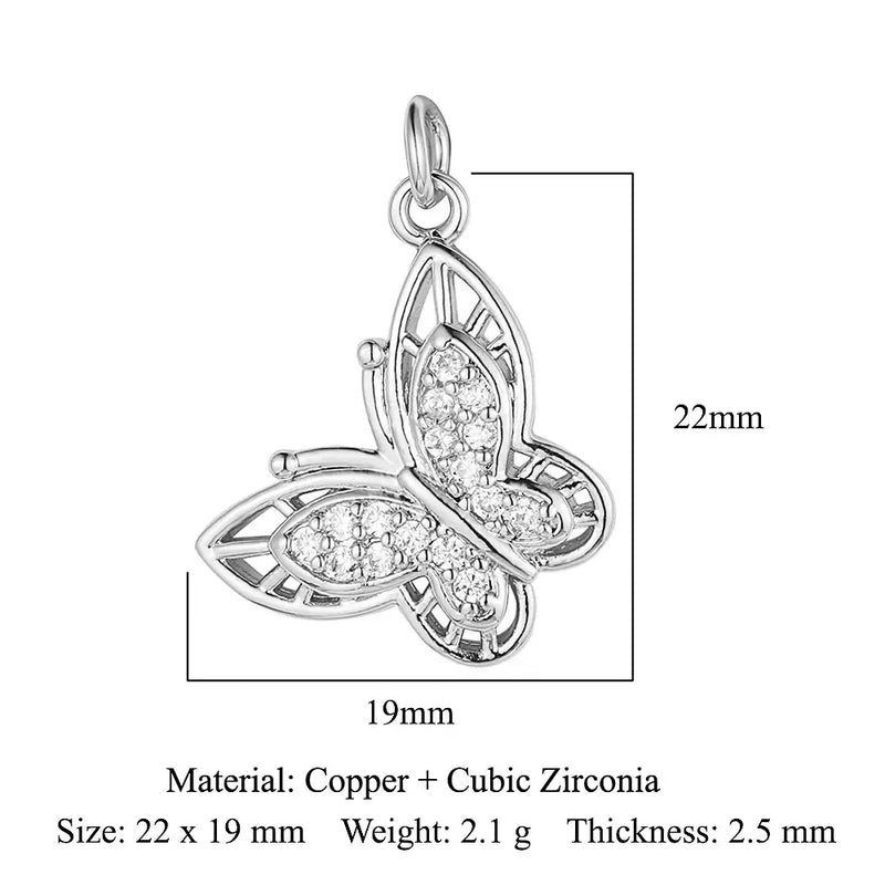 Fashion Cat Horseshoe Copper CZ Cycling Charm Wholesale Bear Butterfly Racket Pendant For Bracelet Necklace Making
