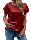Spring and Summer New Women's Short Sleeve Satin Shirt Loose Casual Round Neck Colored Ding T-shirt Women