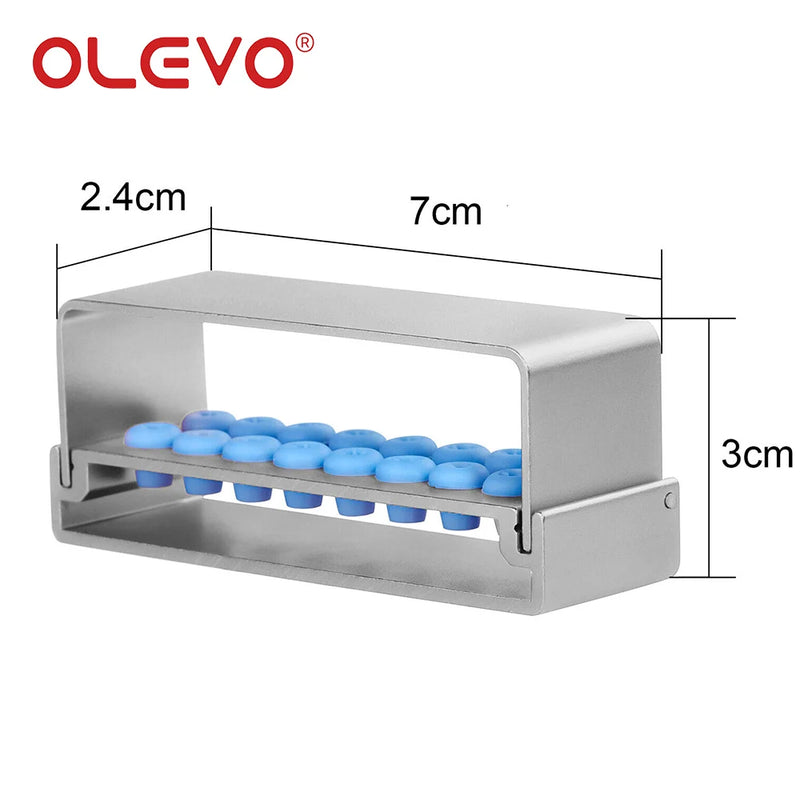 OLEVO Aluminum Dental Burs Holder Sterilizer Case Drills Block for High/Low Speed Bur Organizer Box With Silicone Autoclavable