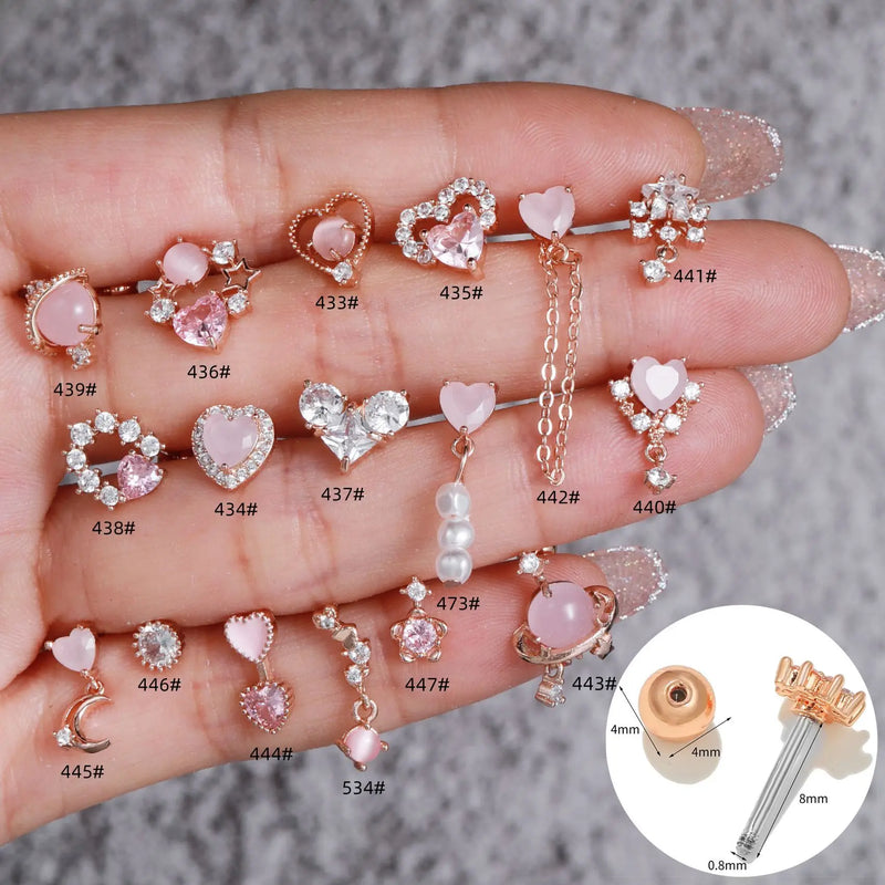 Pendientes de botón con forma de flor, estrella y corazón de circonita brillante de estilo coreano para mujer