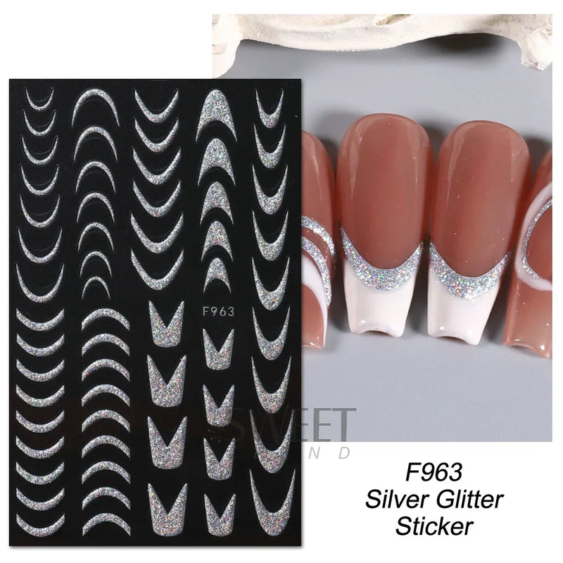 3D Snake Laser Stickers for Manicure Black Gold Abstract Leaves Luxury Nail Art Adhesive Slider Polish Decor Decals SASW-SJ