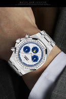 HAEMMER high-end design multifunctional men's watch stainless steel silver diamond face fashionable men's watch waterproof 30ATM