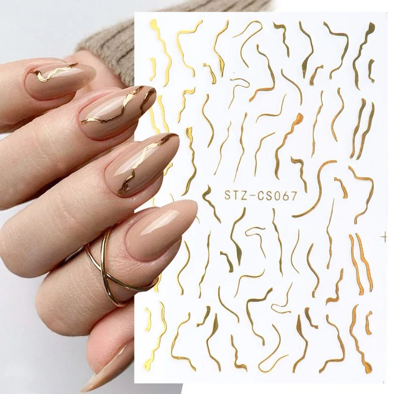3D Snake Laser Stickers for Manicure Black Gold Abstract Leaves Luxury Nail Art Adhesive Slider Polish Decor Decals SASW-SJ