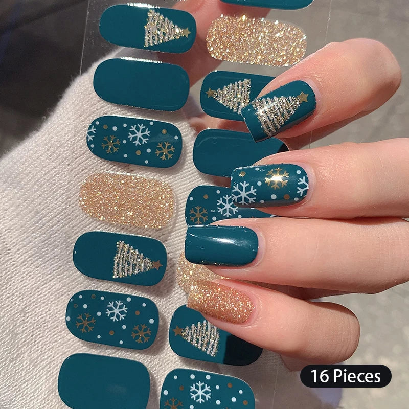 New 16 Strips Autumn Nail Stickers Full Cover Nail Patch Leopard Print 3D Nail Stickers Nail Polish Strips DIY Nail Art Making