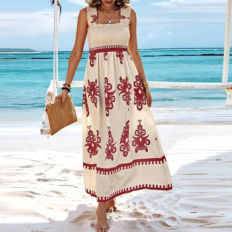 Summer Holiday Dress Women Casual Sleeveless A-Line Party Long Dress Boho Casual Sleeveless Party Dress 2024