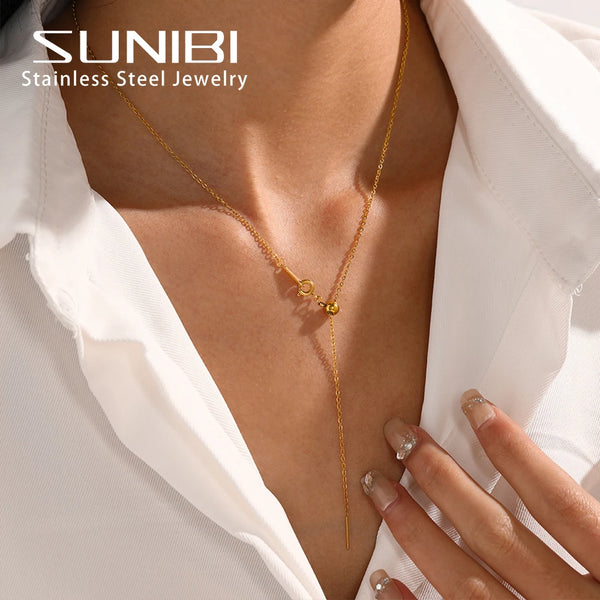 SUNIBI Minimalism 316L Stainless Steel Long Chain Necklace for Women Gold Color Adjustable Necklace for Women Jewelry Wholesale