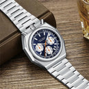 MINI FOCUS 0601 Multifunctional Unique design Quartz Watch for Men Calendar Luminous Stainless Steel Strap Bull Head Mens Watch
