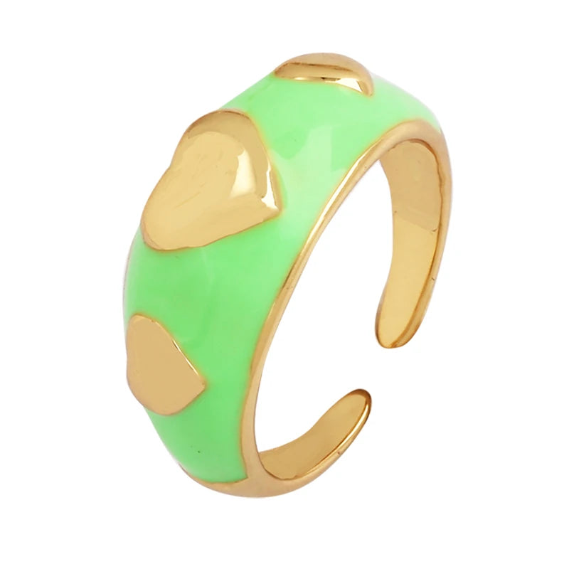 Heart Enamel Ring, Neon Pink Orange Turquoise Blue Pendant Oil Dropped, Sweet Romantic Party Jewelry Wholesale P33