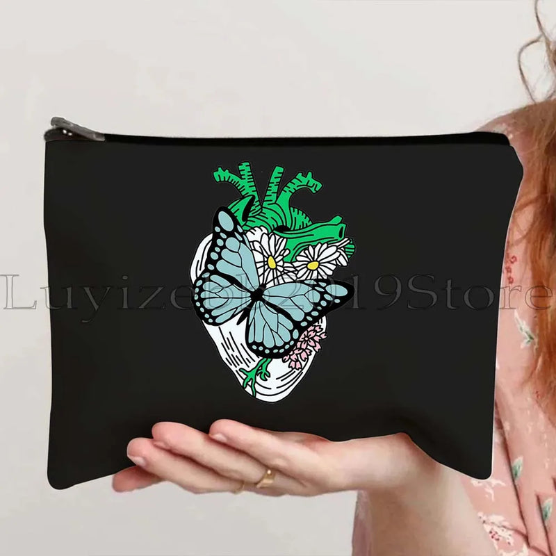 Anatomy Medical Nursing Student Nurse Doctor Flower Stethoscope Brain Canvas Cosmetic Makeup Toilet Bag Pencil Case Zipper Pouch