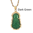 Green Jade Guanyin Pendant Necklace Chinese Buddha Buddhist Charm Maitreya Amulet Hinduism Jewelry