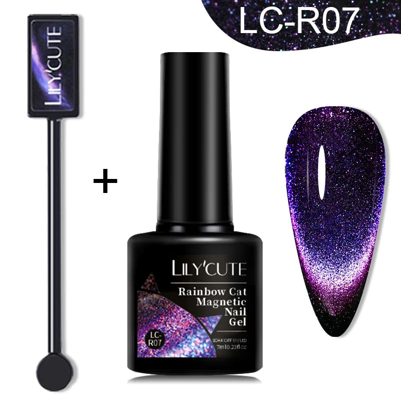 LILYCUTE 7ML 9D Cat Magnetic Gel Polish Set Semi Permanent Soak Off UV LED Glitter Nails Magnet Stick Black Gel Needed