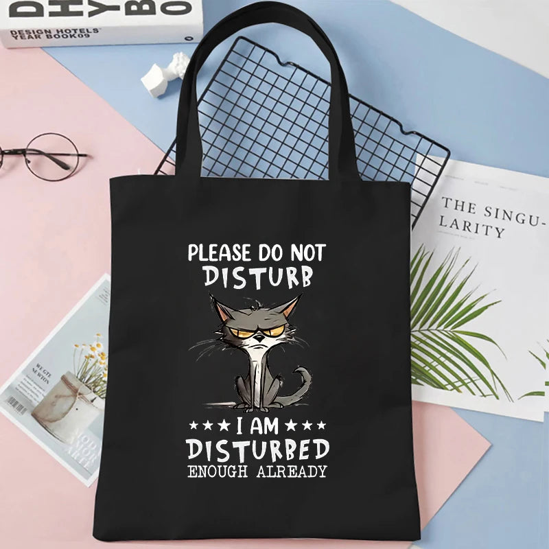 Animal Joke Graphic Tote Bag Ladies Shopping Bag Cat Aesthetic Reusable Canvas Shoulder Bag Stylish Student Shoulder Handbag