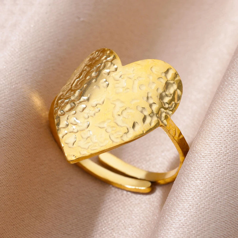 Stainless Steel Big Heart Rings For Women Men Gold Color Open Ring Female Male Fashion Party Finger Jewelry Gift 2024 New Trend