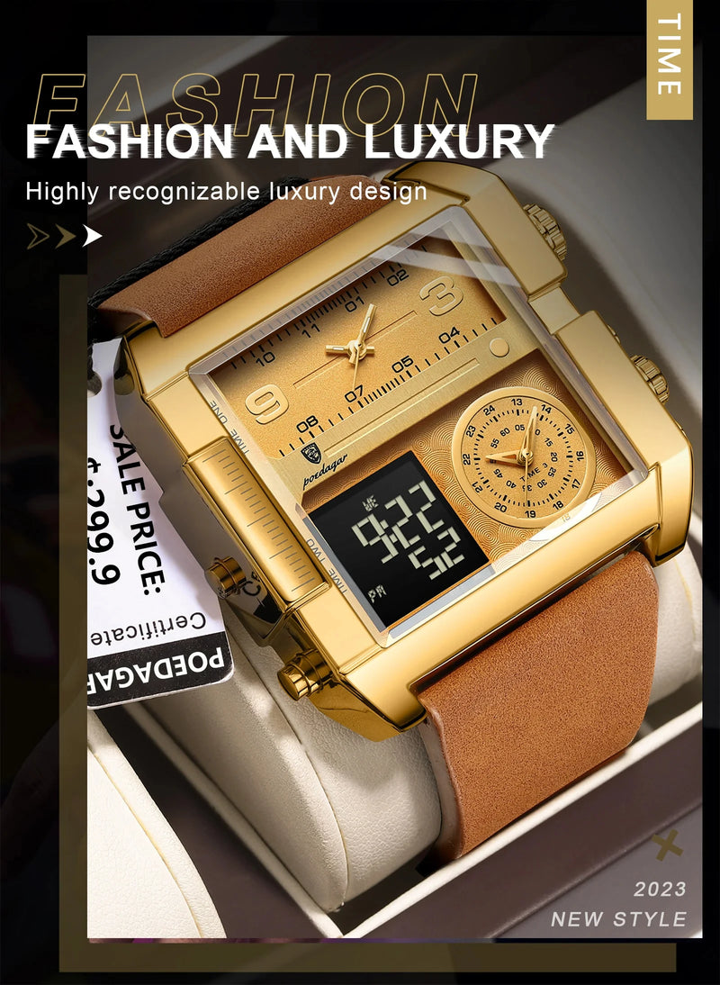 POEDAGAR Luxury Man Watch Quartz Waterproof Luminous Date Chronograph Leather Men Wristwatch Military Sports Men's Watches Reloj