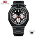 MINI FOCUS 0601 Multifunctional Unique design Quartz Watch for Men Calendar Luminous Stainless Steel Strap Bull Head Mens Watch