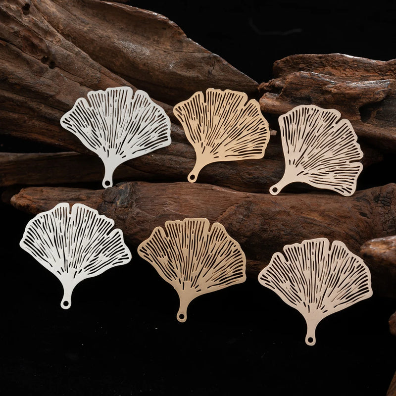 10pcs 33*30mm Hollow Ginko Leaf Charms Brass Filigree Leaf Pendant for Jewellery Parts B3810