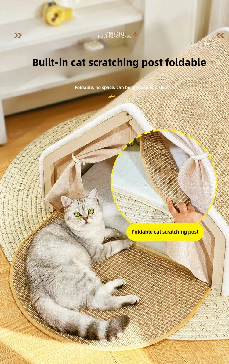 Cat nest Winter warm cat villa Cat house shell semi-enclosed sleeping bag cat scratching board does not drop scraps sisal cat te