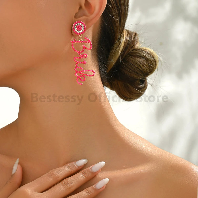 Pendientes largos con diseño de letras, nuevos y románticos, de moda, para mujer, de lujo, para novias, bodas y fiestas.