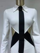Women Sexy Long Sleeve Patchwork Black White Tie Cut Out Mini Bandage Dress 2023 Elegant Christmas Evening Club Party Dress
