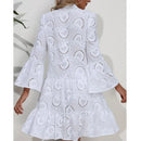 New Elegant V-neck Loose  Embroidery Party Dress Fashion Hollow Solid Lace Dress Women Sexy Ladies Dresses Casual Vestidos 27725