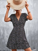 Summer Short Boho Dress Women V Neck Print Floral Party Dress Ladies Bohemian Flower Mini Dress For Women