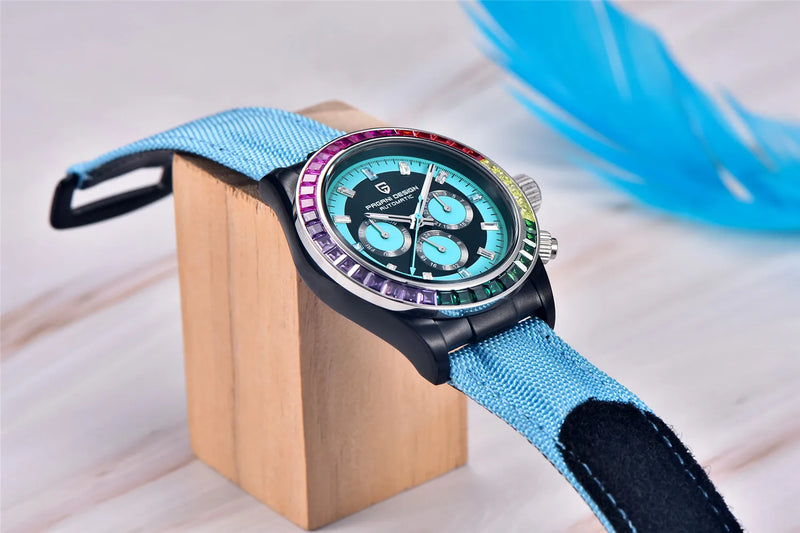 PAGANI DESIGN 40MM Rainbow Bezel Chronograph Sapphire Luxury Automatic Mechanical Watches Men's Stainless Steel Waterproof Clock
