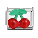 Sweet Red Cherry Bow Knot Heart Pendant Cherry Italian Charm Links Fit 9mm Stainless Steel Bracelet Women Jewelry DIY Making