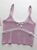 HELIAR Women Lace Bowknot Tops Female Plain Straps Tank Tops Streetwear Camisole Cute Crop Tops For Women 2023 Summer