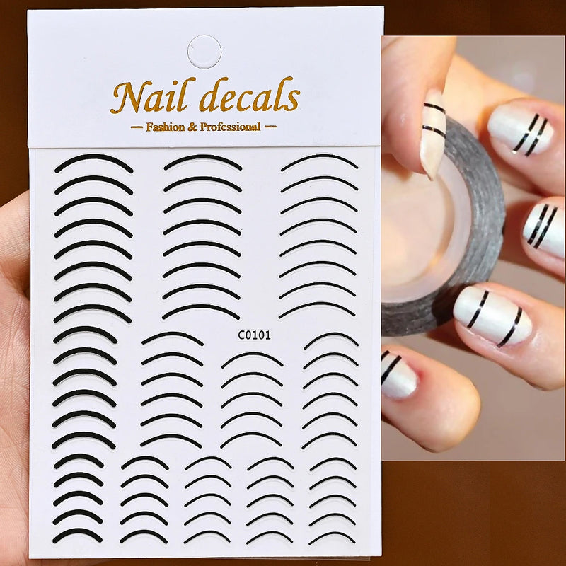 1 Pc Nail Strip Stickers Black/Gold/Rose Gold/Silver Metal Strip Tape Nail Art Adhesive DIY Foil Tips Nail Sticker Decals NK11