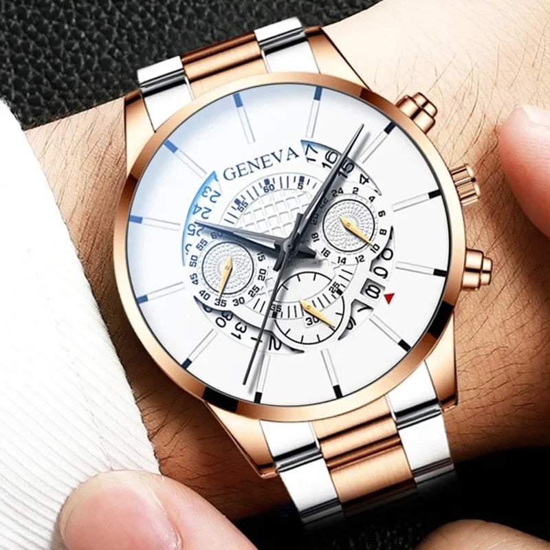 Luxury Hollow Out Men's Watches Fashion Business Calendar Blue Stainless Steel Mesh Belt Analog Quartz Watch Relogio Masculino