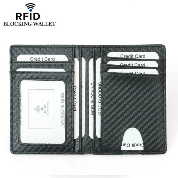 Thin Credit Card Holder PU Leather Black Carbon Fiber Slim RFID Wallets Leather Driver License Cover Holder For Men Card Wallets