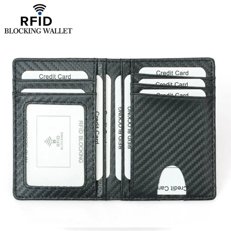Thin Credit Card Holder PU Leather Black Carbon Fiber Slim RFID Wallets Leather Driver License Cover Holder For Men Card Wallets