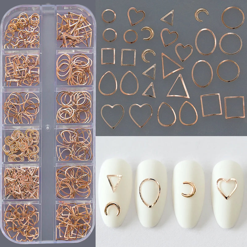 1000Pcs Gold Star Moon Glitter Nail Charms Metal Tips Slice Rivet DIY 3D FlatBack Nail Art Decorations Nails Jewelry Accessories